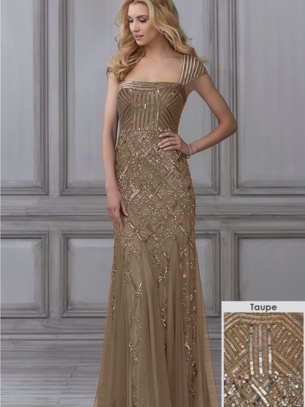 Adrianna Papell Sequin Beaded Beige Dress - Like New